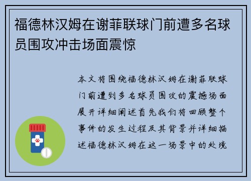 福德林汉姆在谢菲联球门前遭多名球员围攻冲击场面震惊